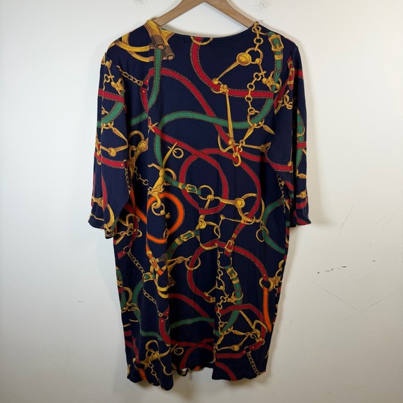 Lauren Ralph Lauren Equestrian Chain Print Shift Dress Navy Size 2X 3/4 Sleeve - Picture 5 of 7